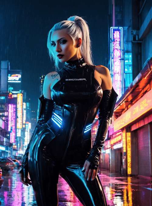 woman, neon, city
