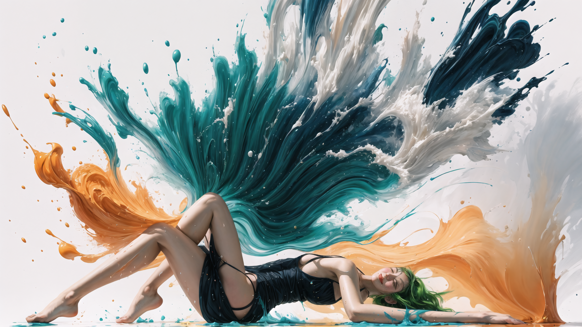 AI generated wallpaper featuring woman, water, paint, surreal, mermaid