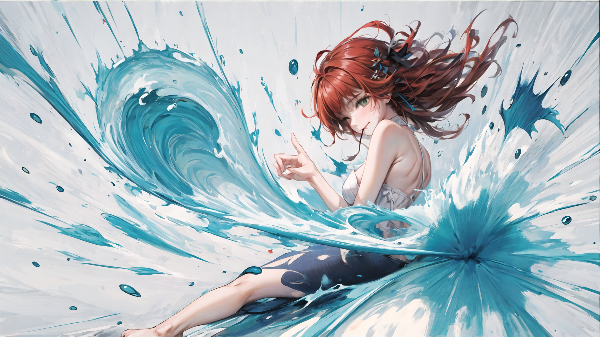 AI generated wallpaper featuring girl, water, waves