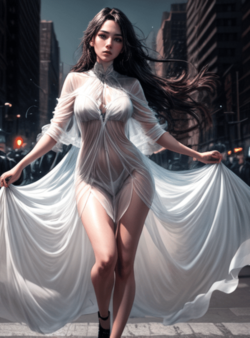woman, city, crowd