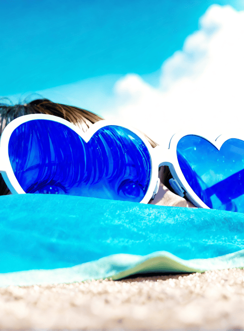 person, sunglasses, towel