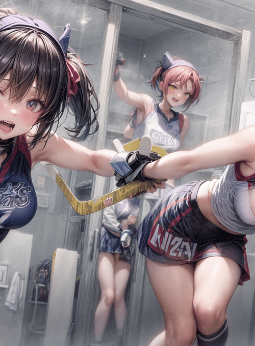 girls, hockey, athletes, uniforms, hockey sticks, team, sportswear