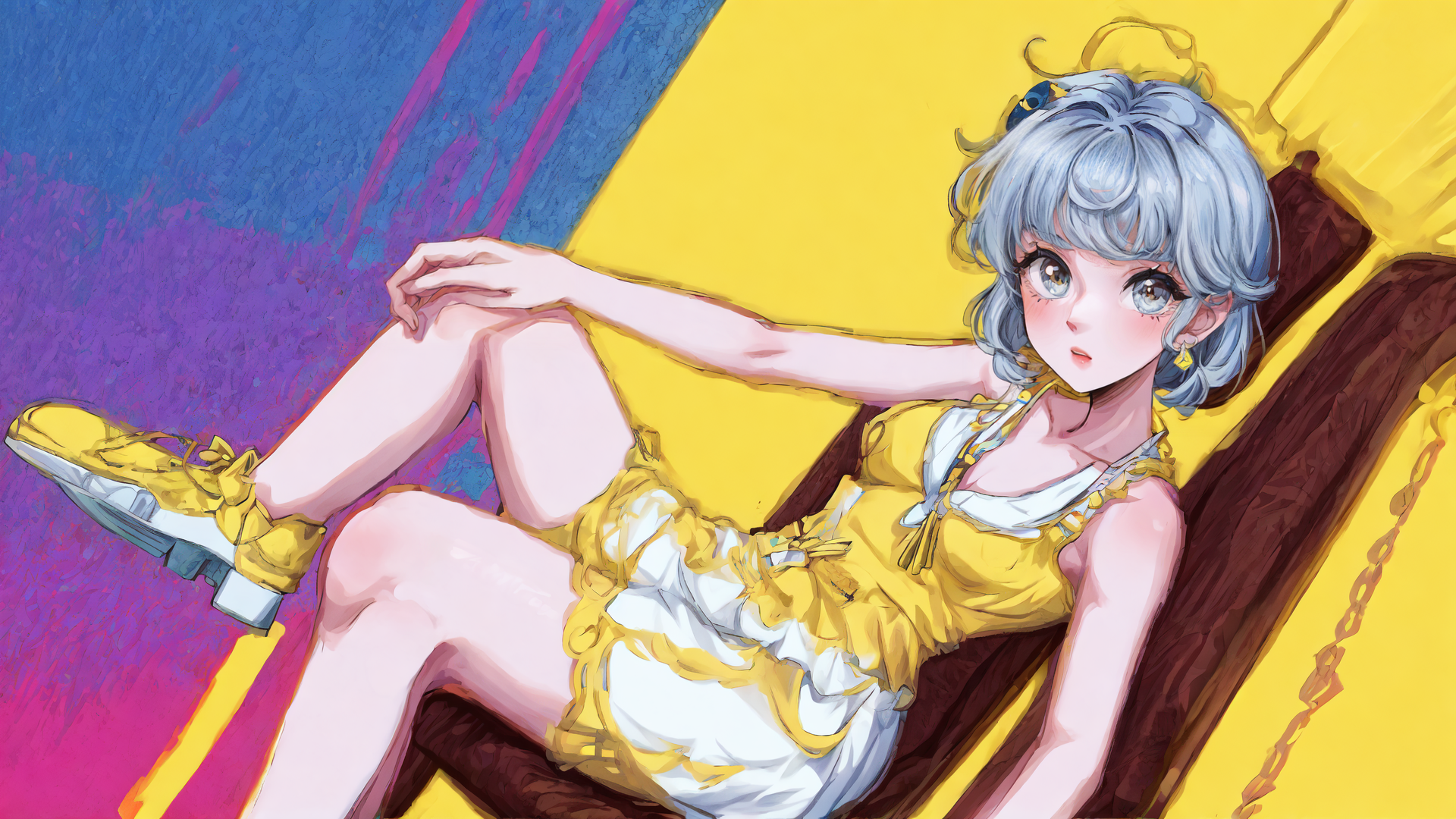 AI generated wallpaper featuring girl, anime, swings