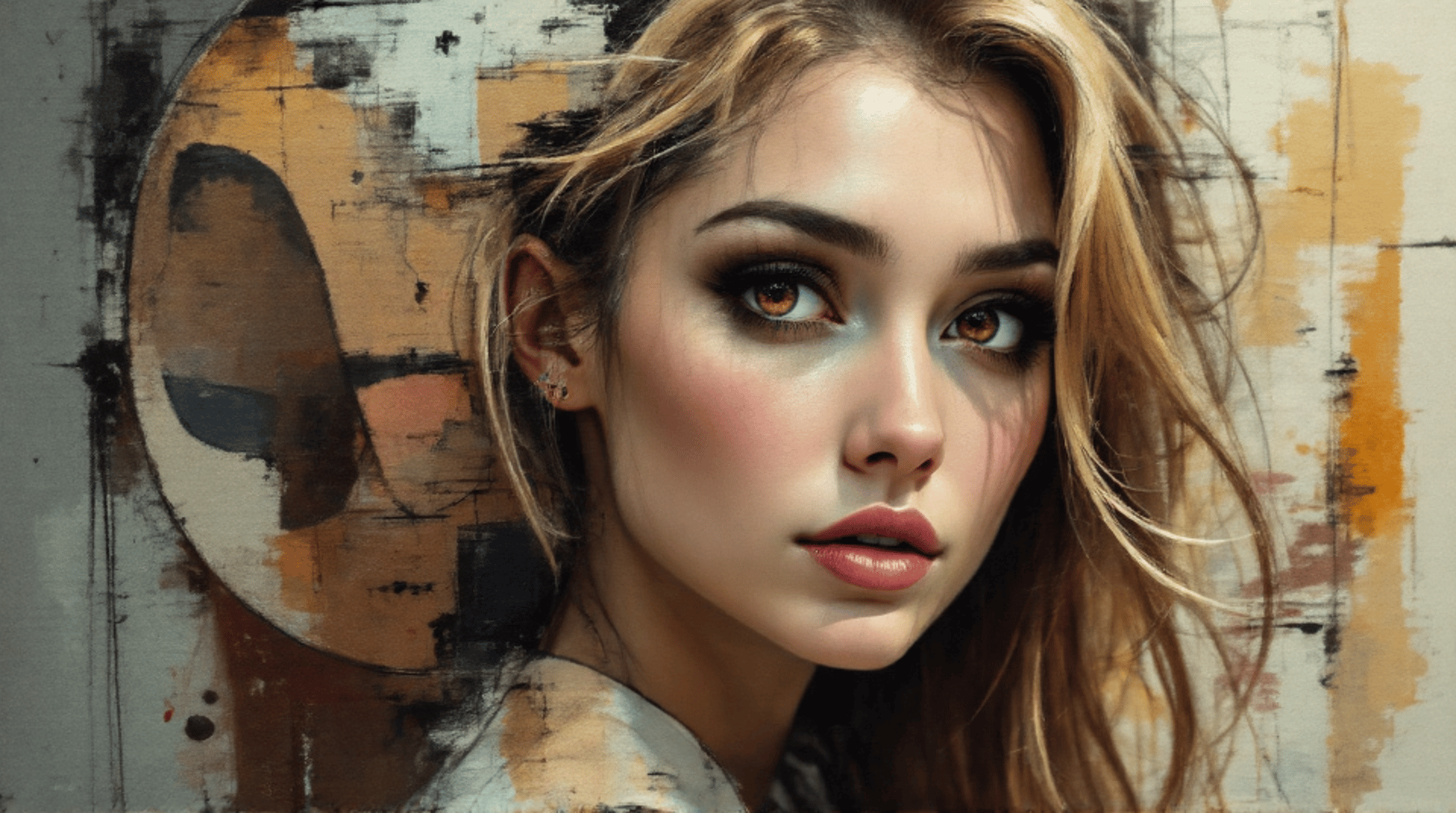 AI generated wallpaper featuring woman, portrait, hair, ear, eye