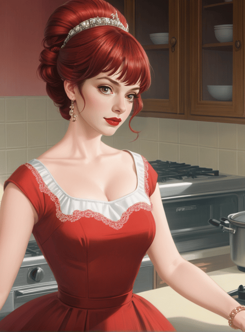 woman, kitchen, dress
