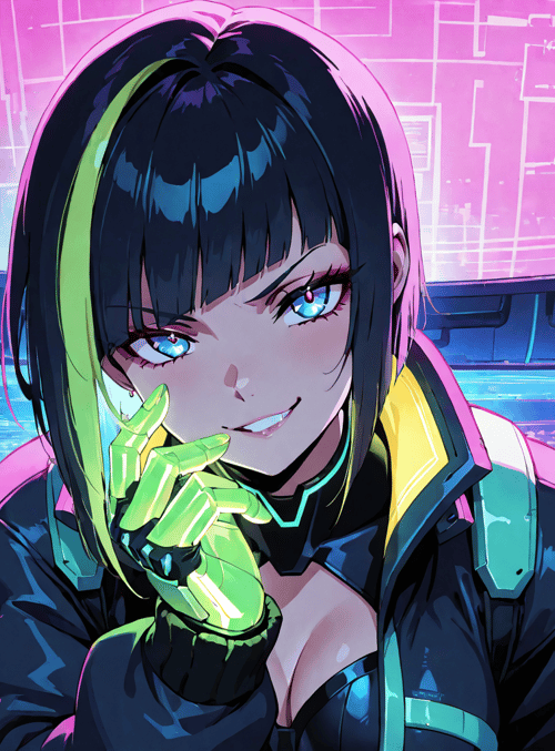 cyberpunk girl, robotic hand, anime character