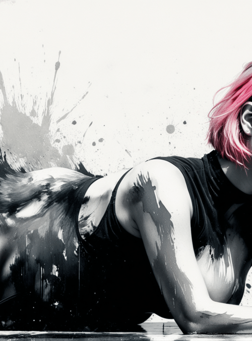 woman, art, painting, surreal, splash, ink, hair, water, pose, ink