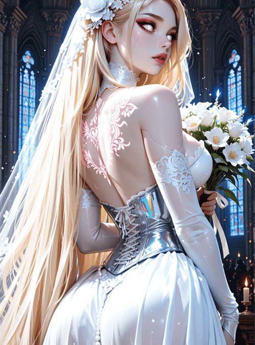 bride, church, veil, flowers, corset