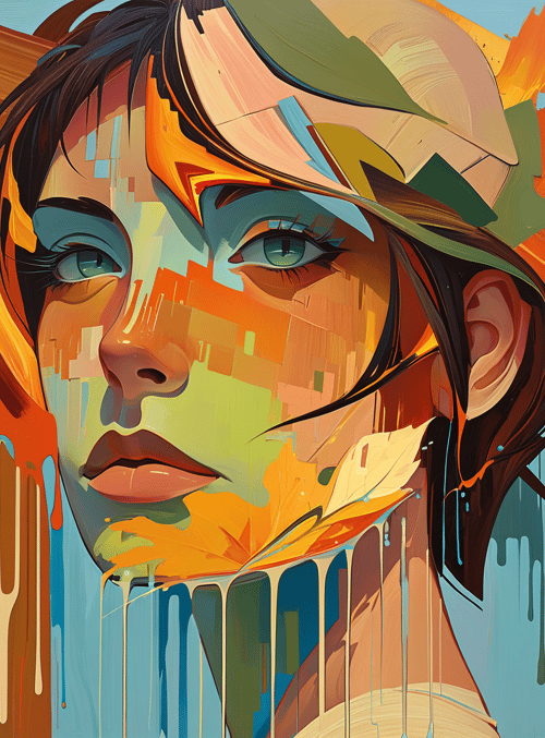 woman, hat, leaf, paint, face