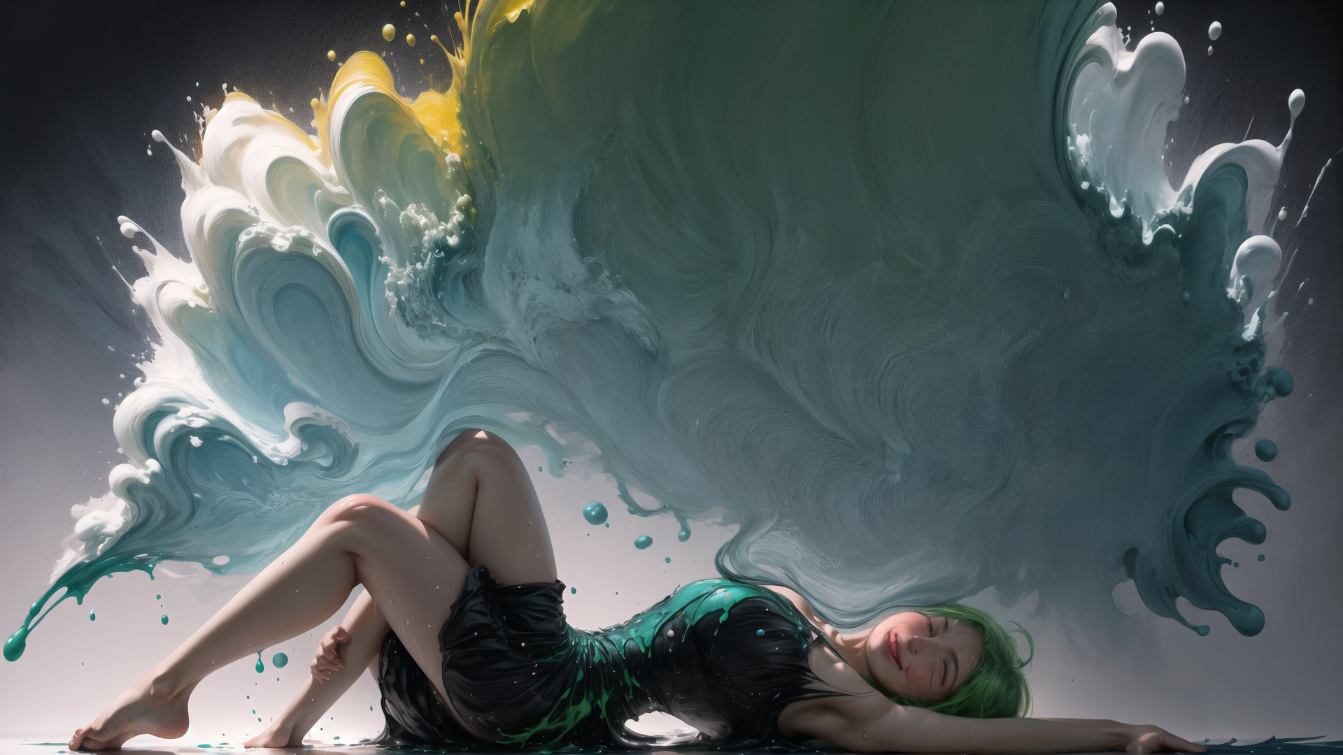 AI generated wallpaper featuring woman, liquid, wave
