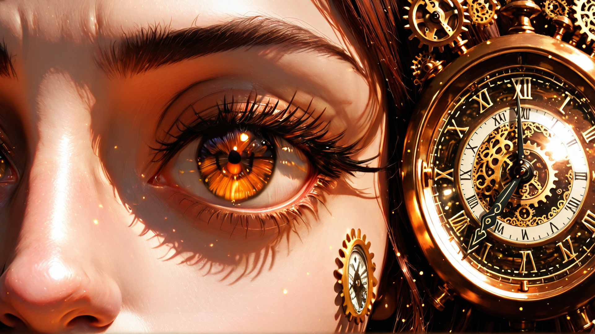 AI generated wallpaper featuring eye, clock, gears, face