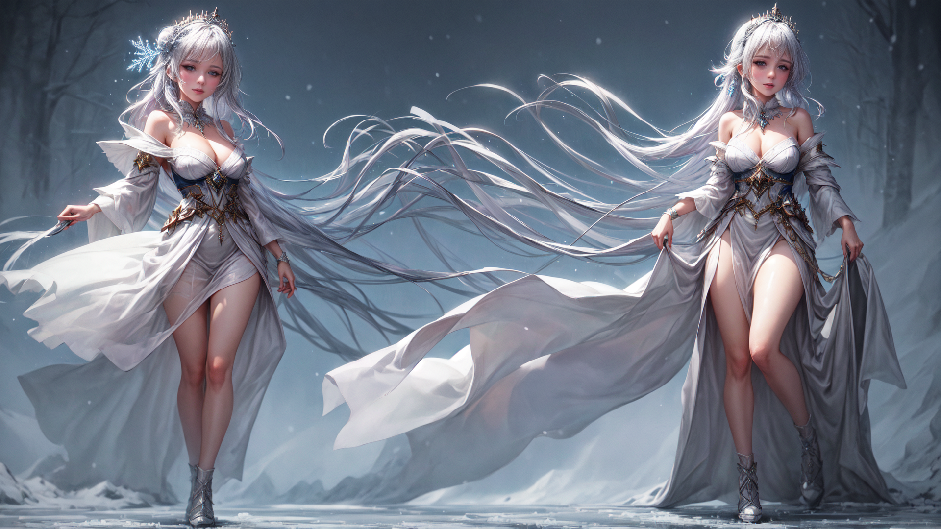 AI generated wallpaper featuring women, frozen, fashion