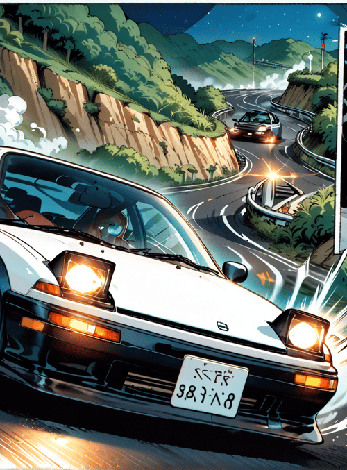 car, road, driving, girl, mountain, tire, smoke, speed, license plate, lights