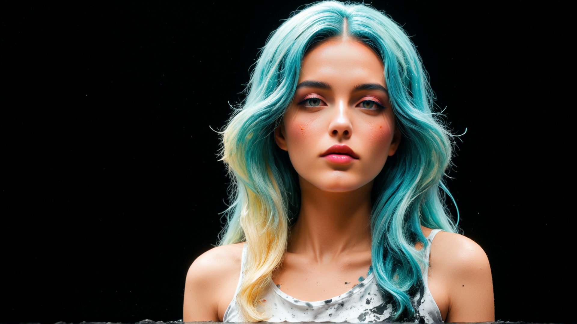 AI generated wallpaper featuring woman, hair, top