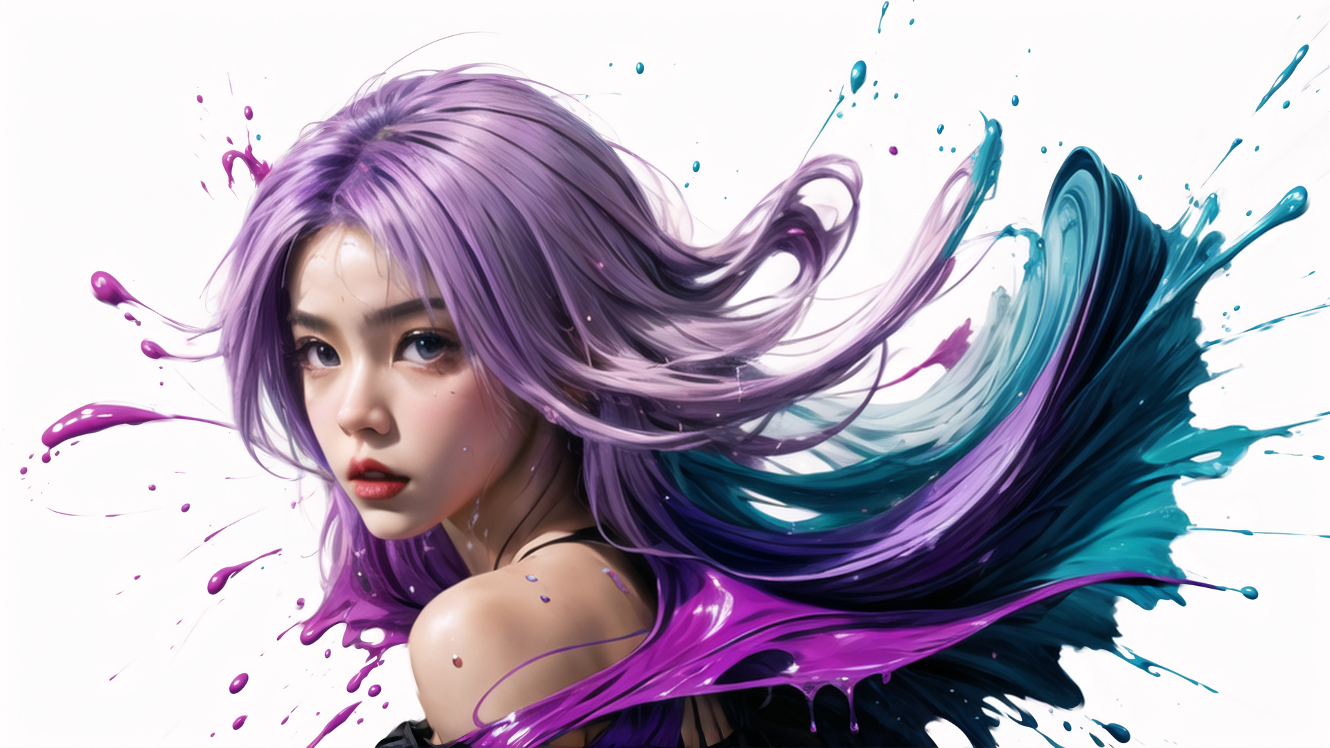 AI generated wallpaper featuring girl, hair, paint