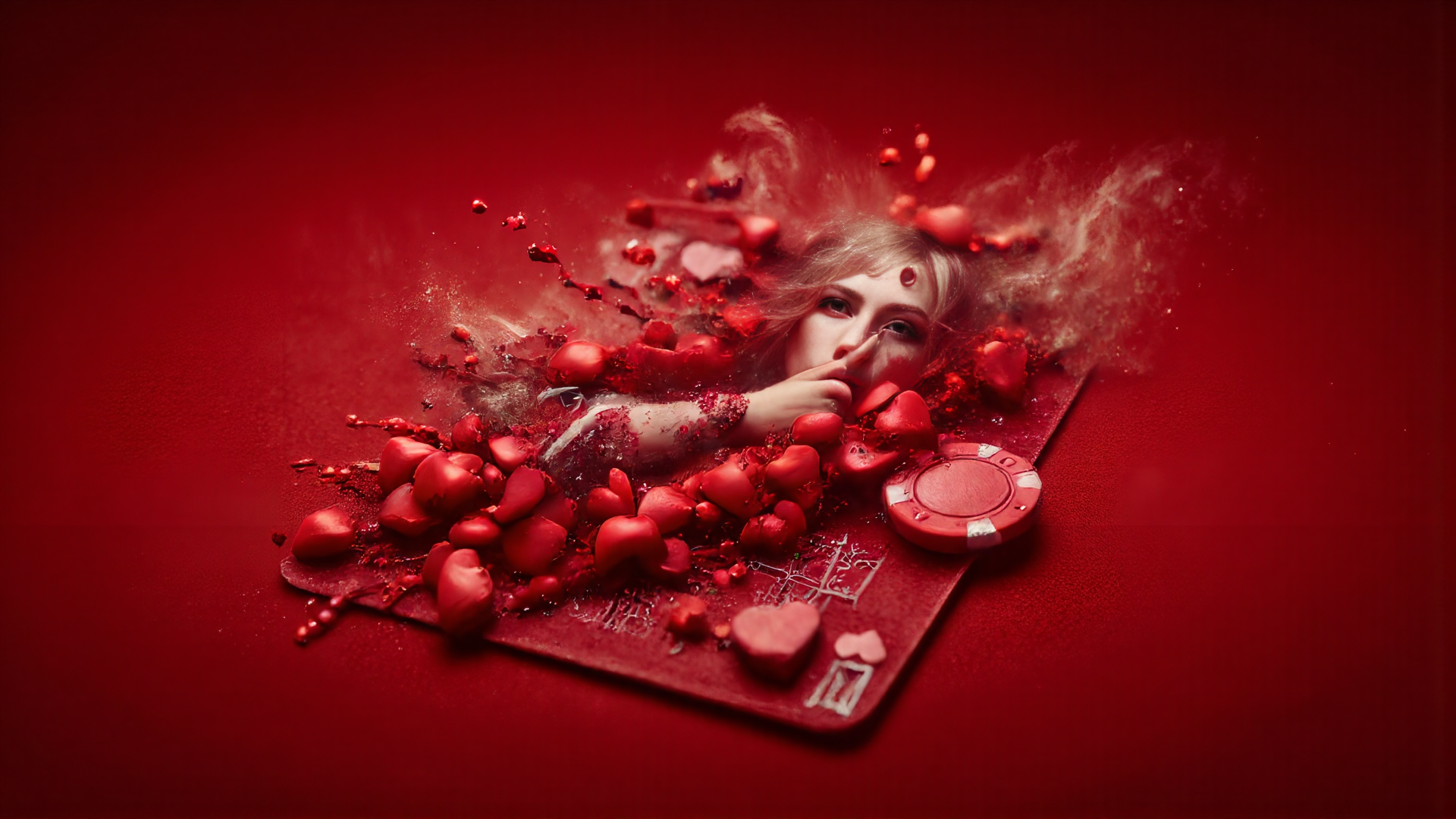 AI generated wallpaper featuring woman, hearts, chip