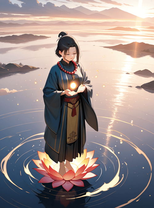 woman, lotus, water