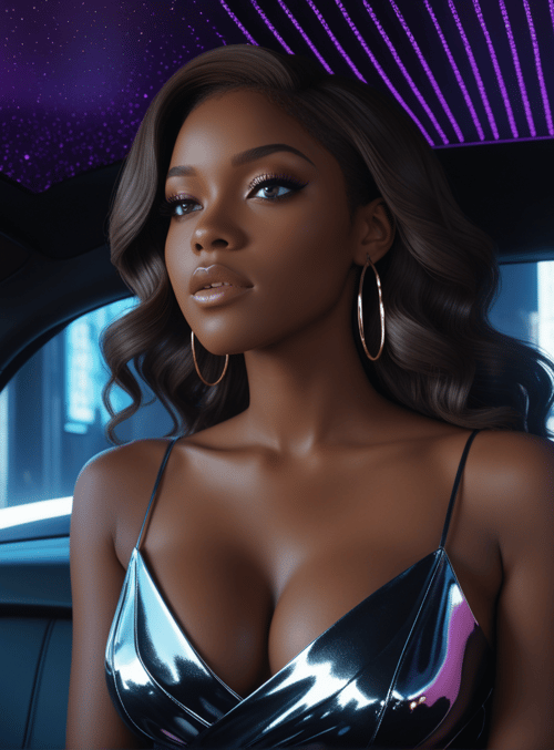 woman, car, city, neon, luxury, night