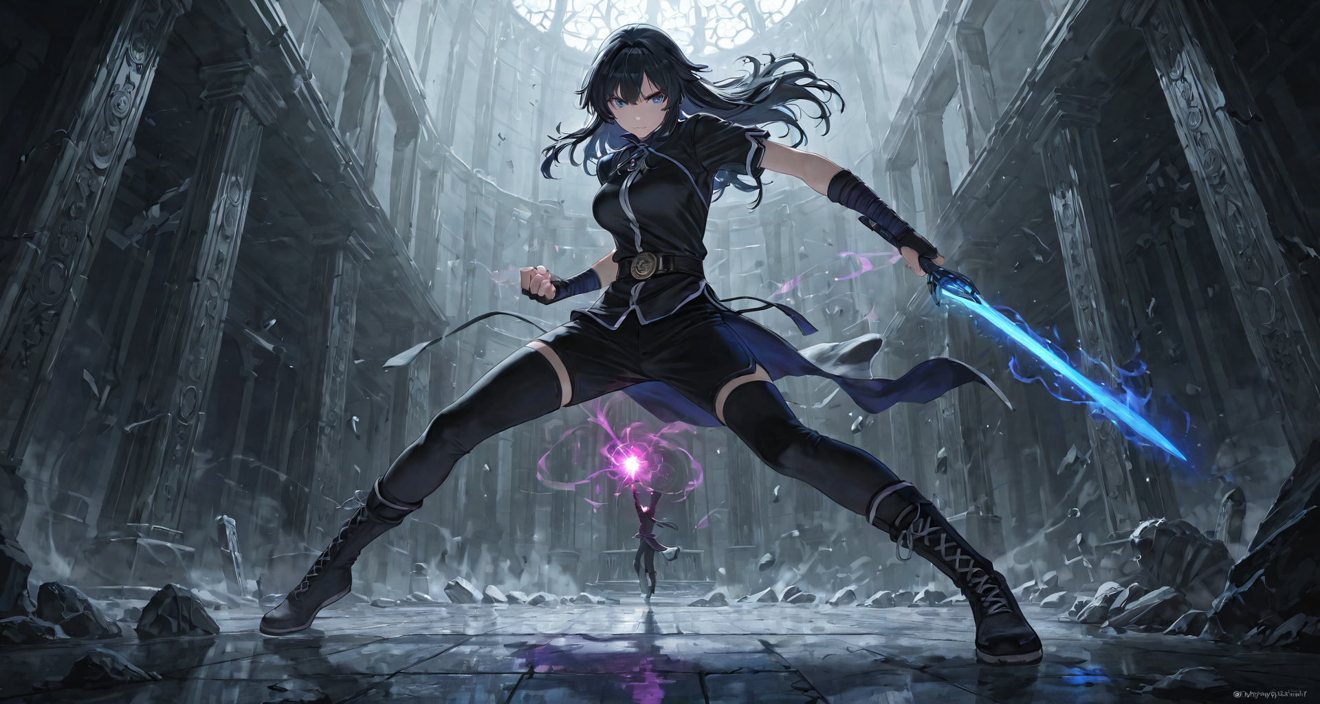 AI generated wallpaper featuring anime character, sword, fist
