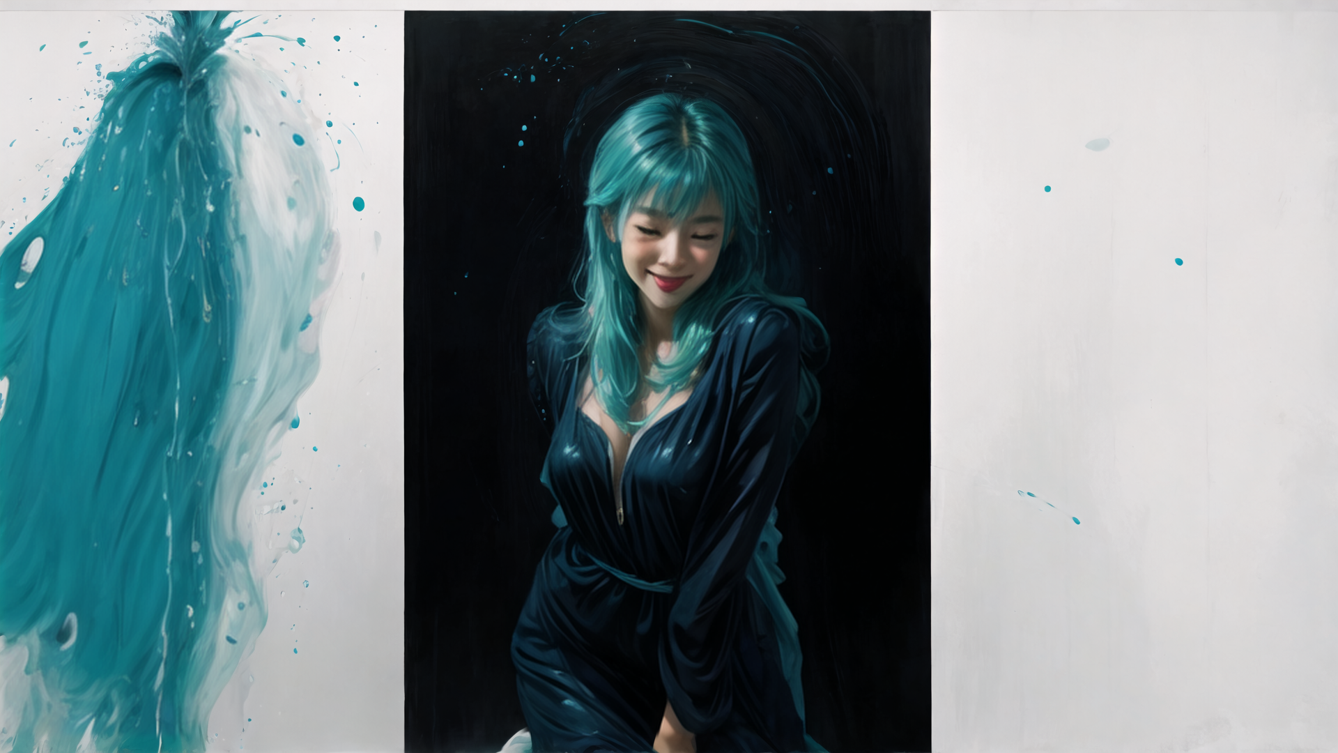 AI generated wallpaper featuring woman, hair, dress