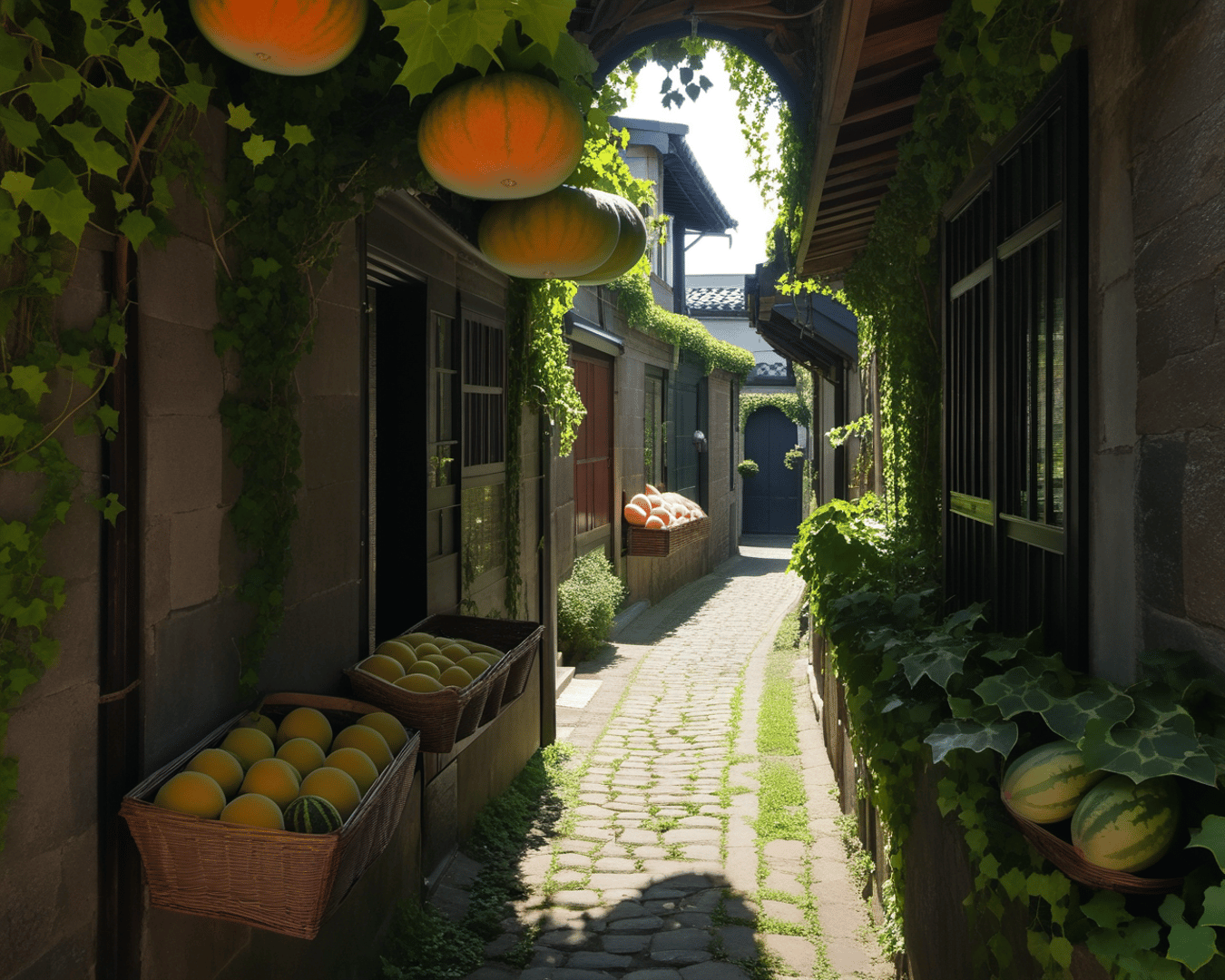 AI generated wallpaper featuring alley, fruits, vegetables
