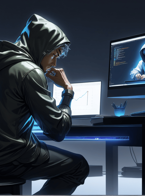 hacker, computer, statue