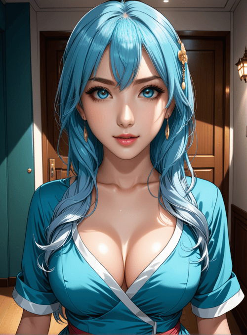 woman, anime, blue hair