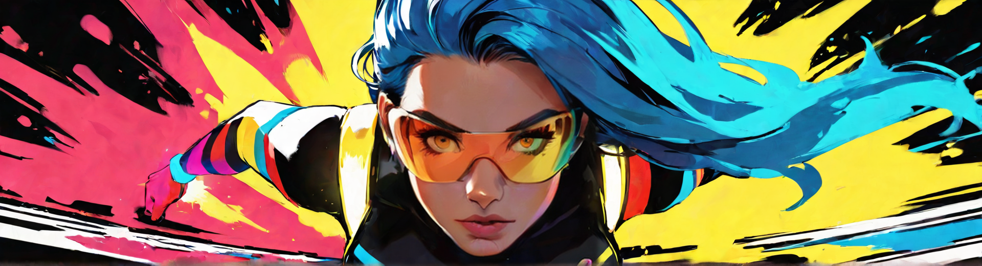 AI generated wallpaper featuring woman, superhero, goggles, hair