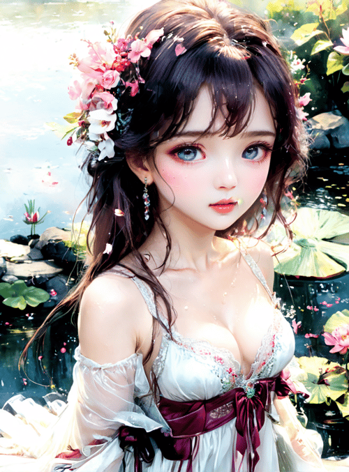 woman, lotus, water