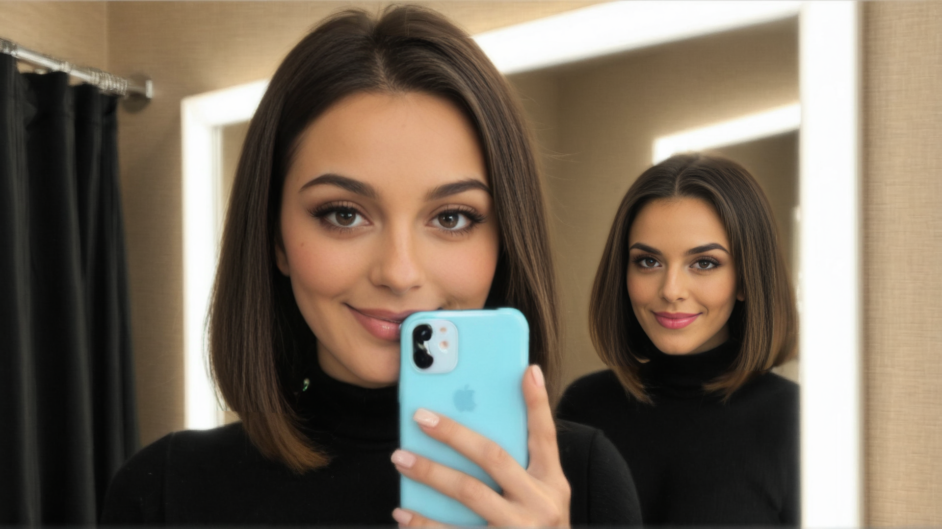 AI generated wallpaper featuring woman, mirror, phone