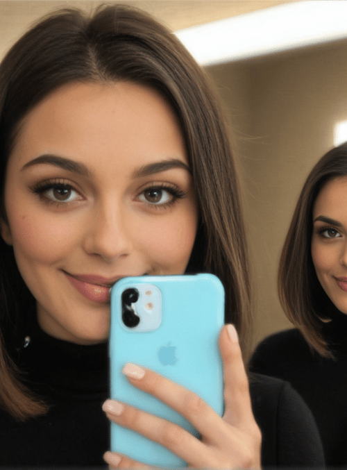 woman, mirror, phone