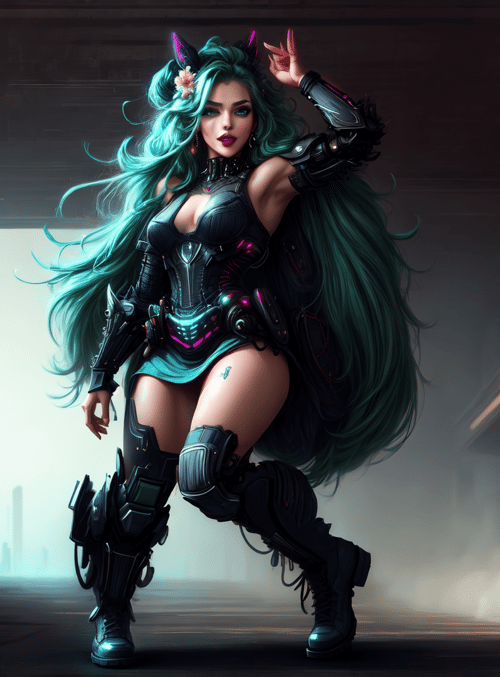 woman, cyberpunk, armor, neon, gaming