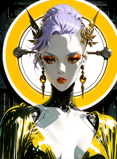 cyborg, woman, robot, mirror, helmet, ears, hair, jacket, goggles, glasses