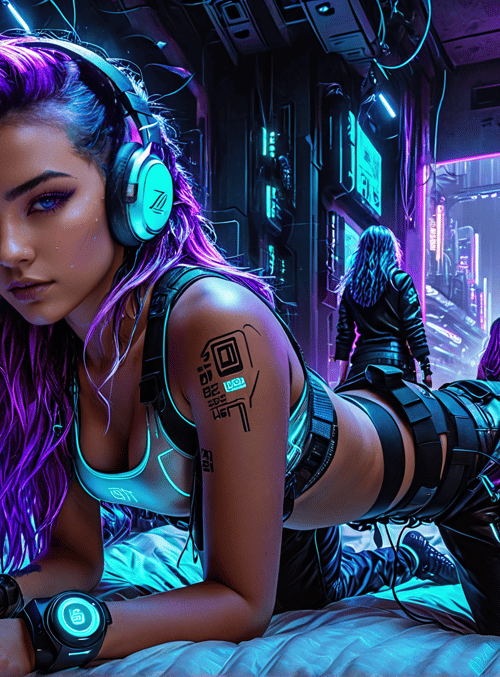 woman, cyberpunk, neon