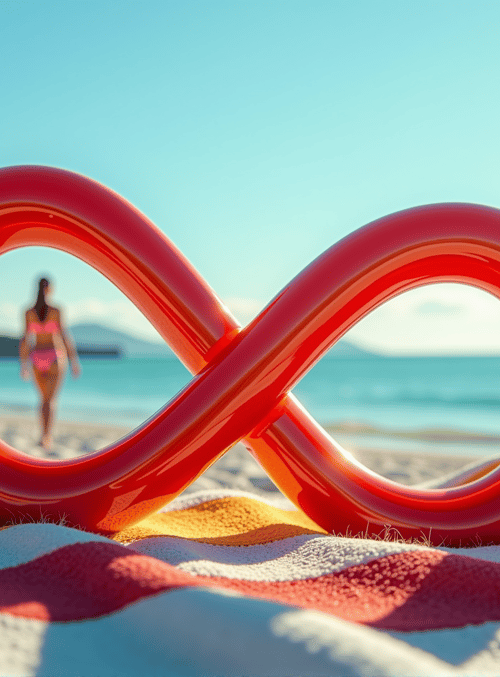 infinity symbol, beach, dinosaur