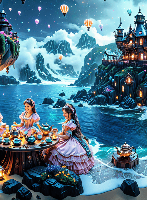 girls, teapot, castle
