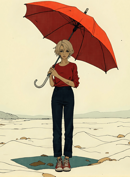woman, umbrella, desert