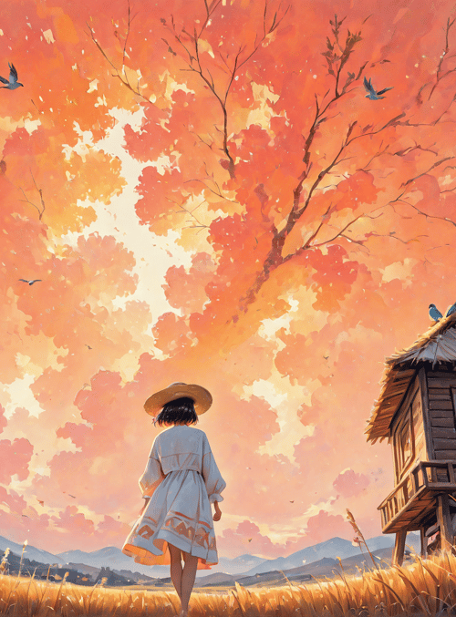 woman, tree, birdhouse