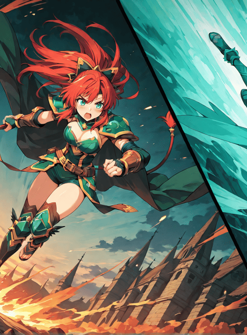 sword, character, flying, girl, dragon, heroine, armor, magic, battle, art