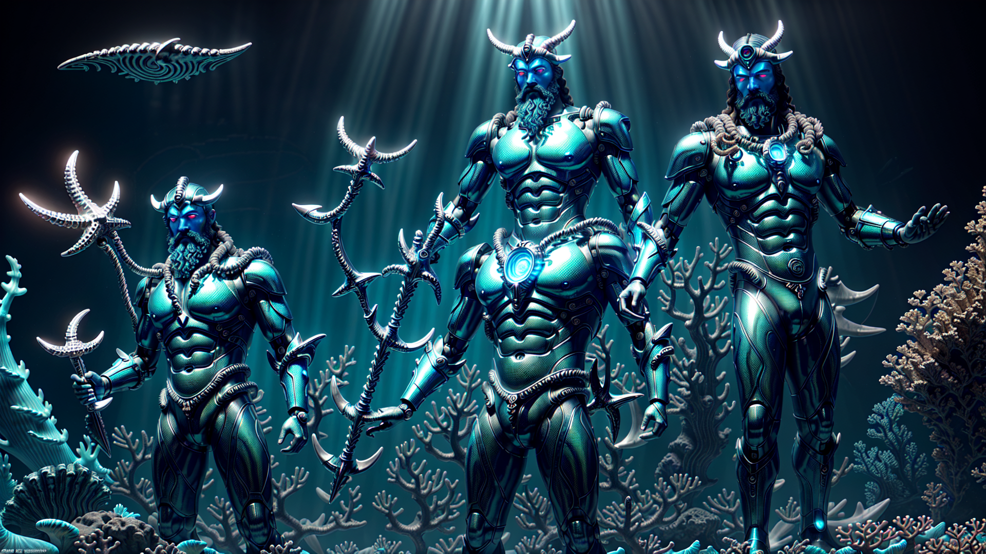AI generated wallpaper featuring gods, mermen, merfolk