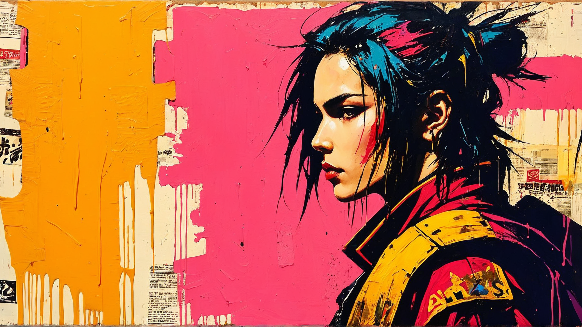 AI generated wallpaper featuring woman, punk, artist, graffiti