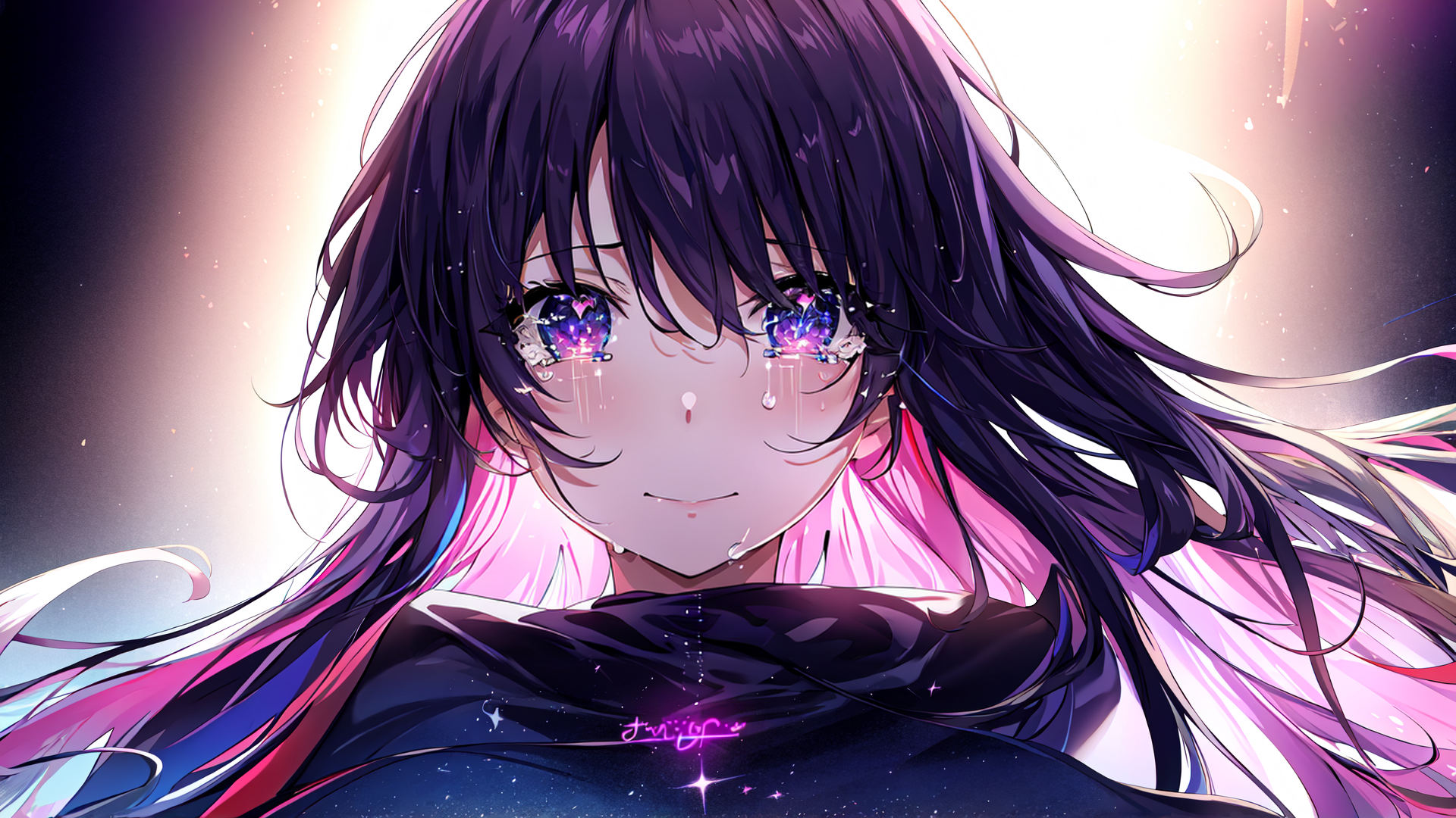 AI generated wallpaper featuring anime girl, long hair, teardrop