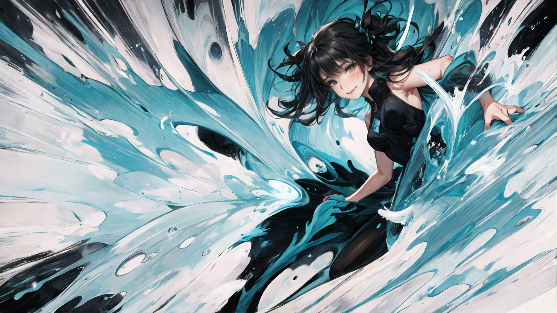 AI generated wallpaper featuring girl, water, anime