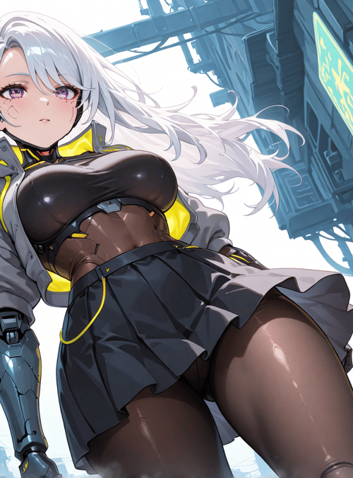 cyborg, girl, neon, urban, futuristic
