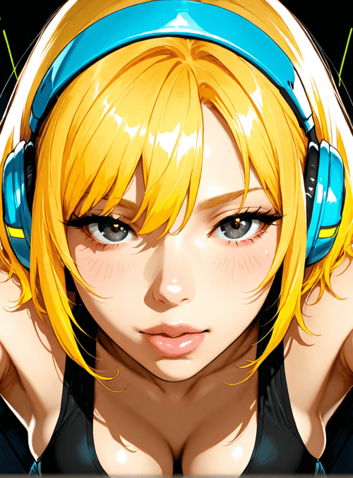 girl, headphones, blonde, sweat, swimwear, selfie, background, doors, flowers, emoji