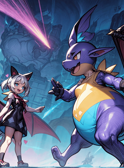 girl, dragon, bat wings