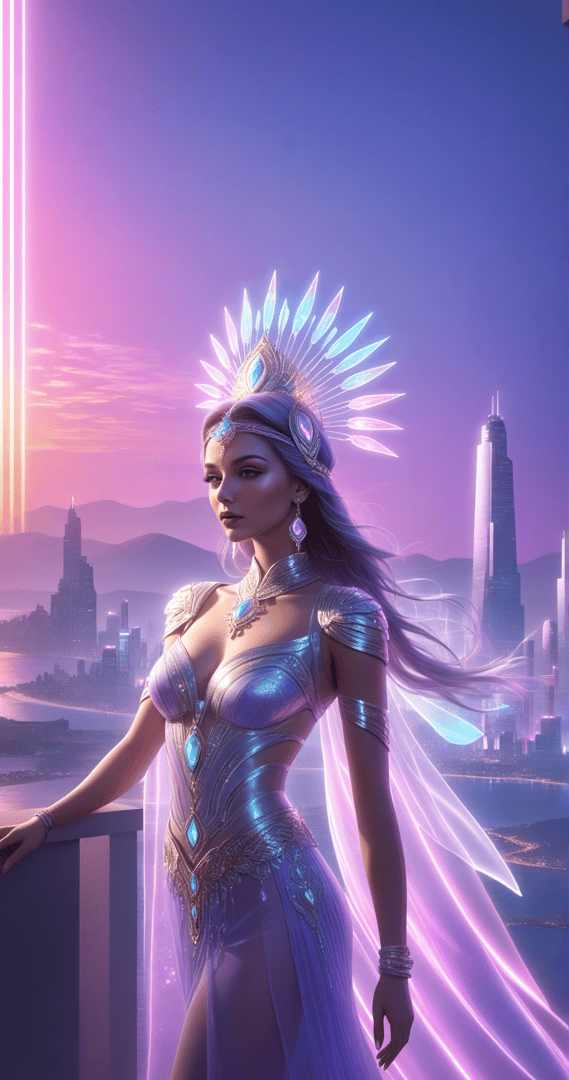 AI generated wallpaper featuring queen, futuristic, woman