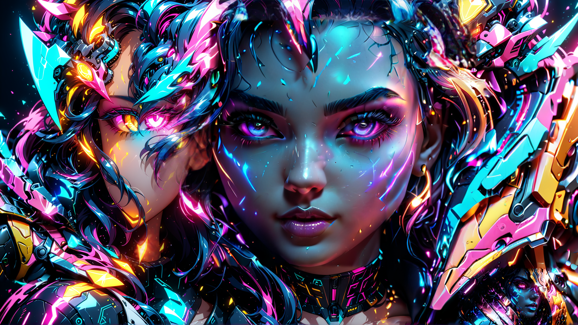 AI generated wallpaper featuring cyborg, woman, robot