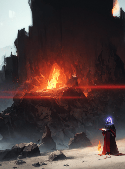 mage, ruins, fire