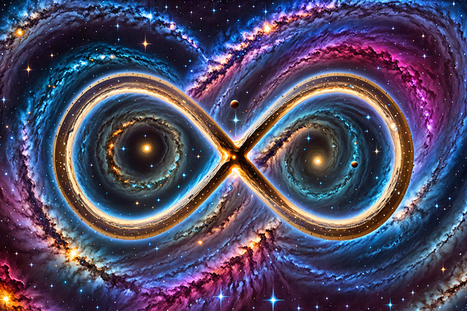 AI generated wallpaper featuring infinity symbol, galaxy, universe